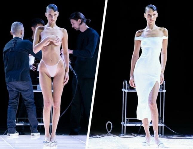 Новые технологии: платье из жидкого хлопка на показе Coperni на Неделе моды в Париже