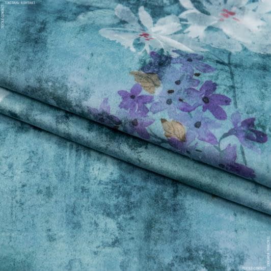 Тканини портьєрні тканини - Декоративна тканина ділія квіти, блакитний
