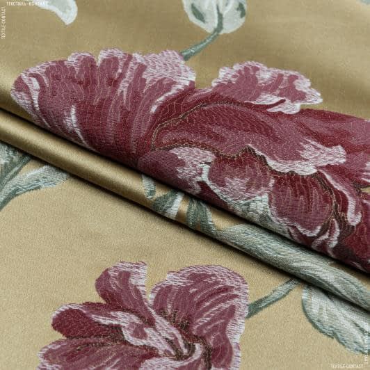 Ткани портьерные ткани - Декоративная ткань   палми  / palmi фон старое золото, бордо/розовый