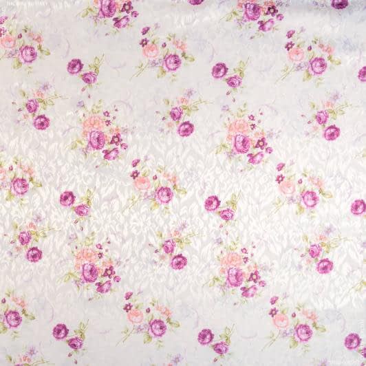 Ткани для драпировки стен и потолков - Декоративная ткань сатен принт  розы сирень