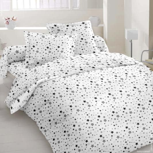 Ткани для детского постельного белья - Бязь набивная Голд  DW  звезды серые на белом