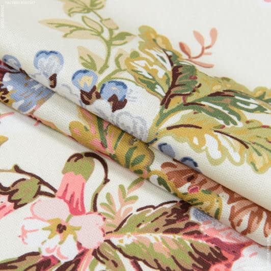 Ткани портьерные ткани - Декоративная ткань Птицы , цветы / фон крем