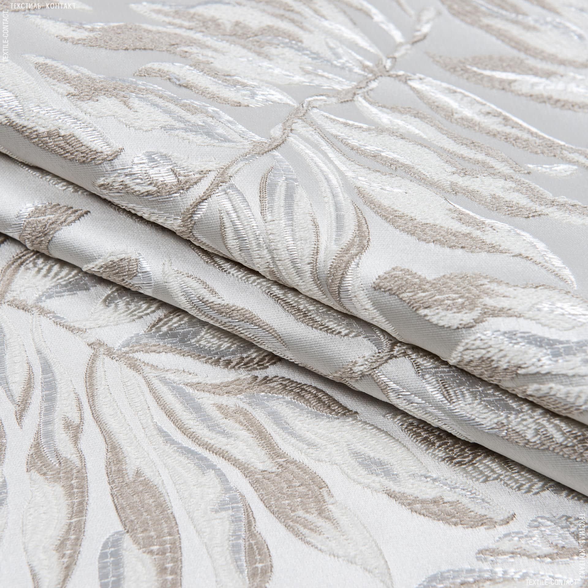 Тканини портьєрні тканини - Декоративна тканина роял листя /royal тон крем-брюле беж