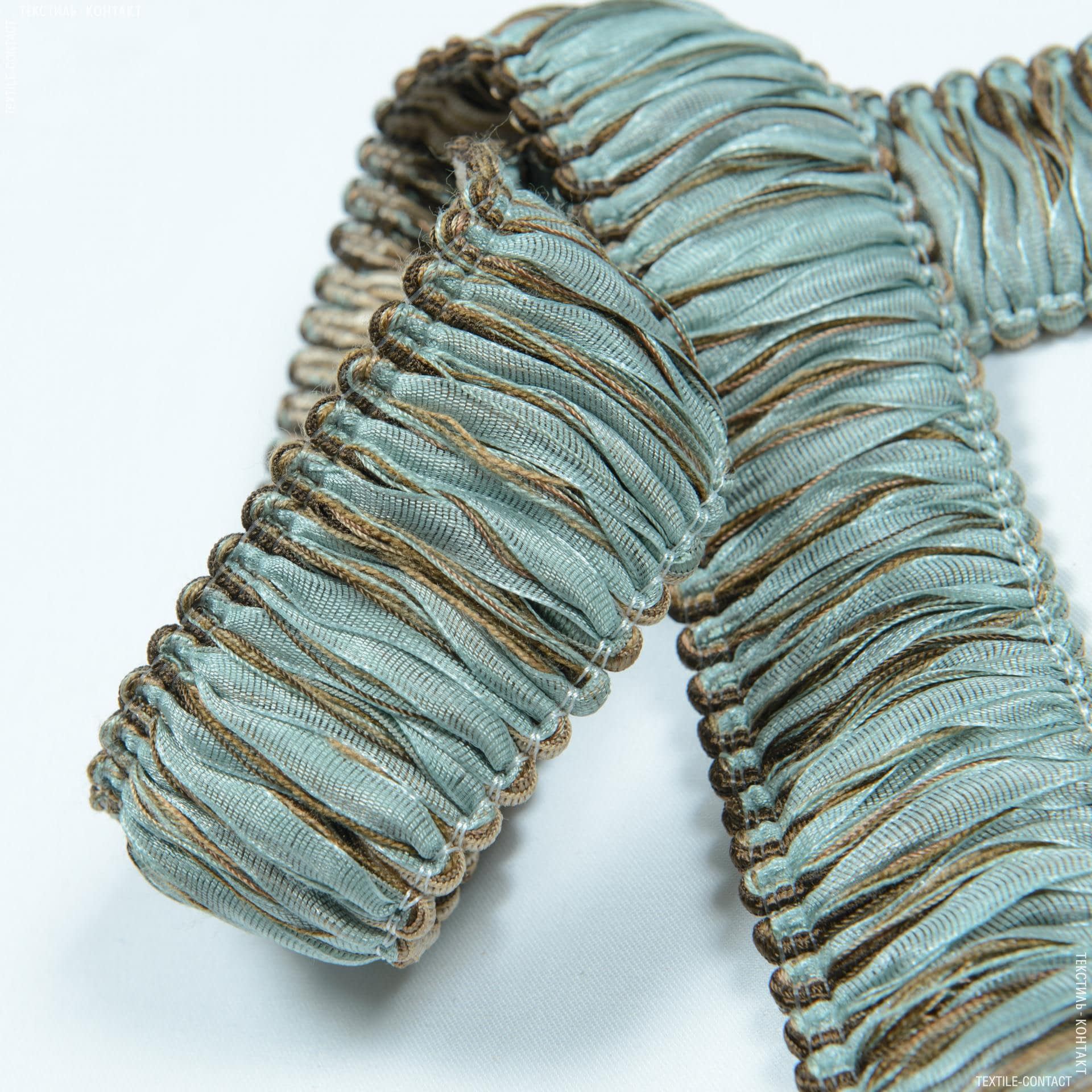 Тканини фурнітура для декора - Бахрома імеджен органза петля коричневий-бірюза