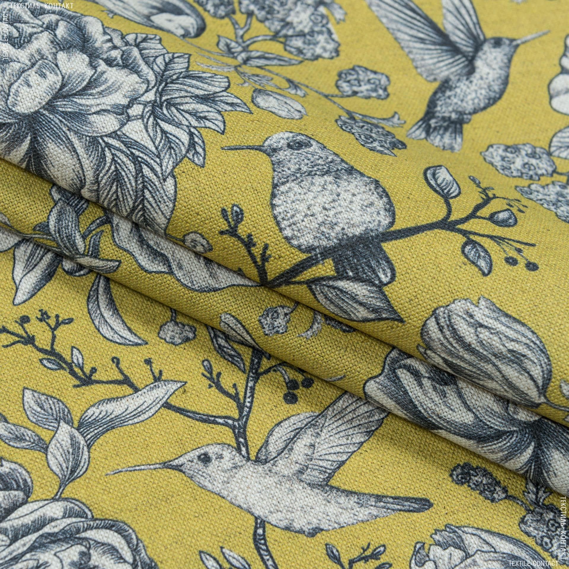 Тканини портьєрні тканини - Декоративна тканина лужан квіти колібрі гороховий