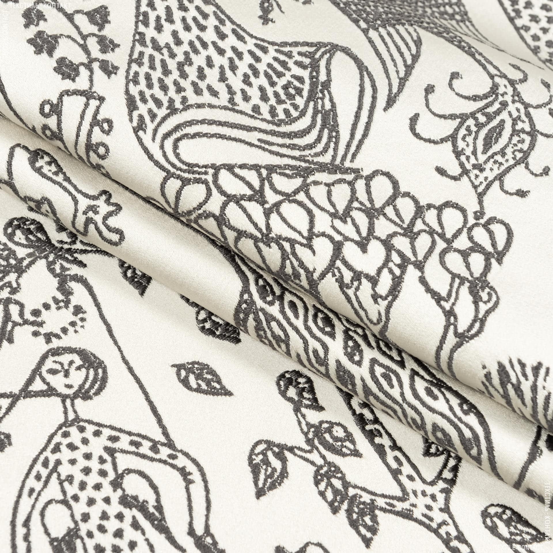 Тканини портьєрні тканини - Декоративна тканина едем т. сірий, тон вершковий