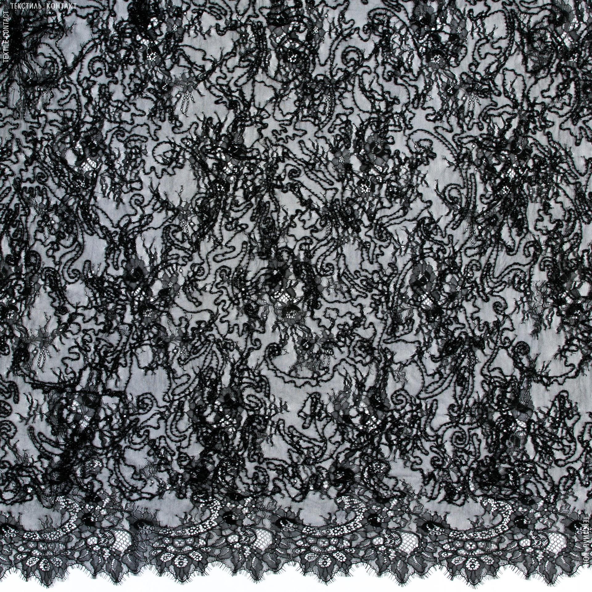 Ткани для платьев - Гипюр сетка бисер черный 150см