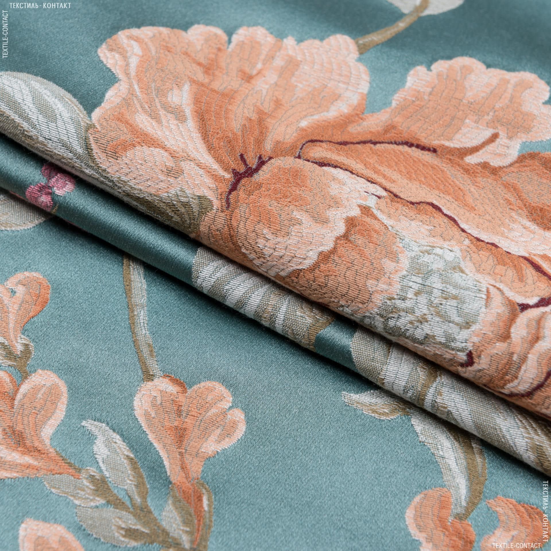 Ткани портьерные ткани - Декоративная ткань  палми  / palmi фон бирюза, оранж/розовый