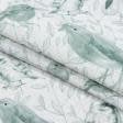 Ткани портьерные ткани - Декоративная ткань лонета   птицы / фон молочный, зеленый
