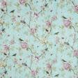 Ткани портьерные ткани - Декоративная ткань  цветы колибри/  фон лазурь