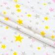 Ткани для детской одежды - Фланель белоземельная звезды розово-желтые