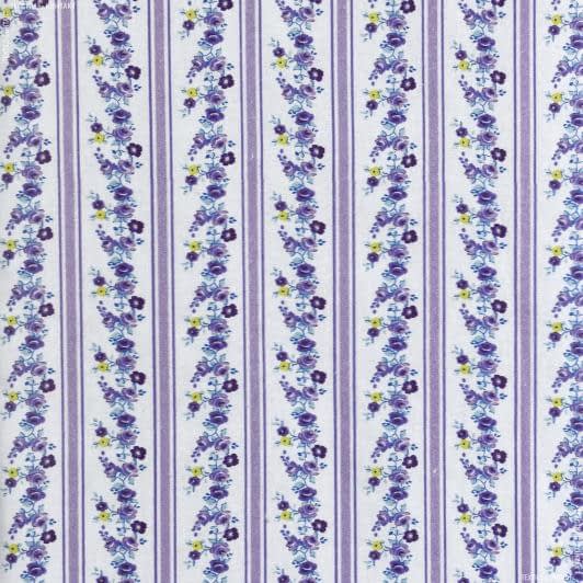 Тканини для тільд - Екокотон хана смужка квіточки фіолет