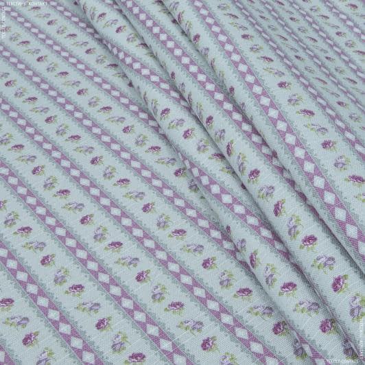Тканини всі тканини - Декоративна тканина Саймул Ліверпуль смужка, ромб, квіточки фон сірий