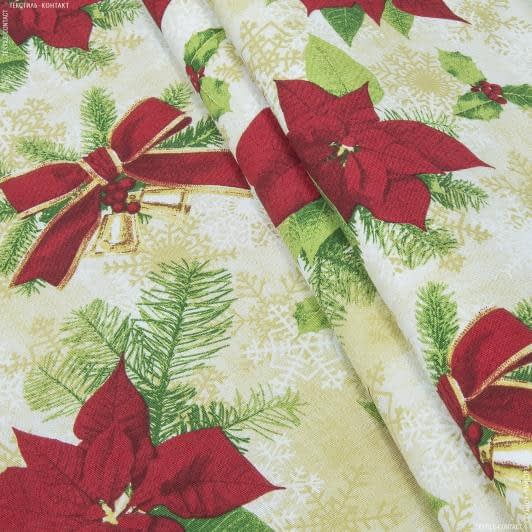 Ткани новогодние ткани - Декоративная новогодняя ткань  декабрист ,фон беж