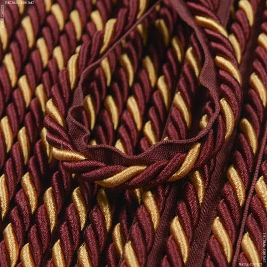 Тканини фурнітура для декора - Шнур окантовочний Глянцевий колір бордо, золото d=9 мм