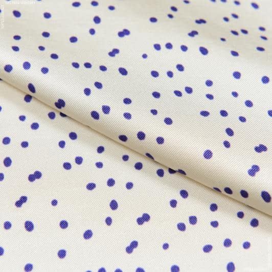Тканини для спідниць - Платтяний атлас Каліте принт фіолетові цятки на молочному