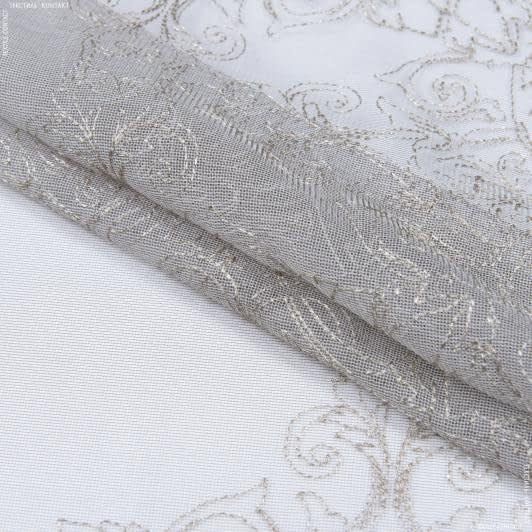 Тканини гардинні тканини - Тюль мікросітка вишивка Орнамент сіра, бронза (купон)