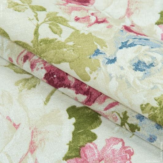 Тканини портьєрні тканини - Декоративна тканина  лонета Флорал/ FLORAL  квіти  фон молочний