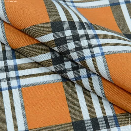Тканини бавовняні сумішеві - Декоративна тканина Клітинка оранжево-коричнева