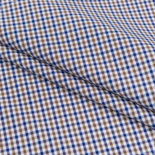 Тканини для блузок - Сорочкова у клітинку синьо-біло-коричневу