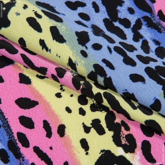 Тканини для одягу - Платтяний креп morrocaine принт леопард кольоровий рожевий,бузковий