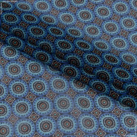 Тканини для блузок - Шифон принт кола, орнамент темно-синій/блакитний