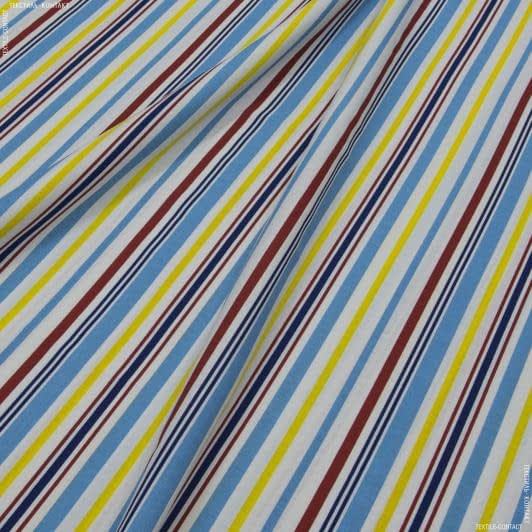 Тканини бавовняні сумішеві - Декоративна тканина лонета Крайон смуга червона, жовта, синя