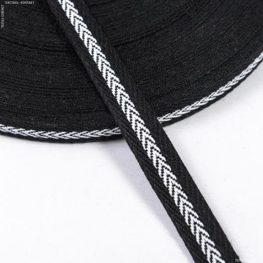Тканини фурнітура для декора - Декоративна кіперна стрічка ялинка чорно-біла 15 мм
