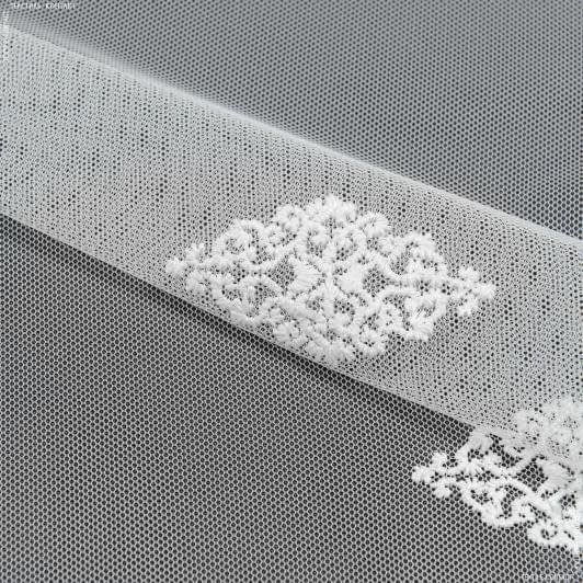 Ткани гардинные ткани - Тюль сетка вышивка Хлоя молочная с блеском с фестоном