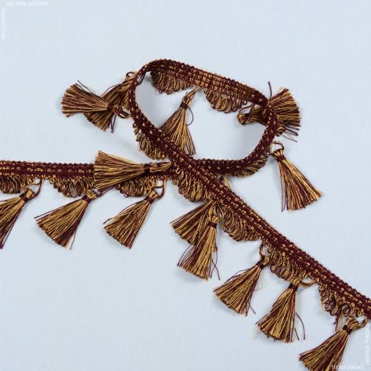 Тканини фурнітура для декора - Бахрома бріджит китиця бордо-золото