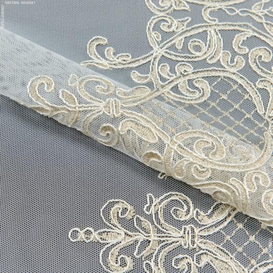 Тканини гардинні тканини - Тюль сітка вишивка Алегро колір молочний, золото с люрексом