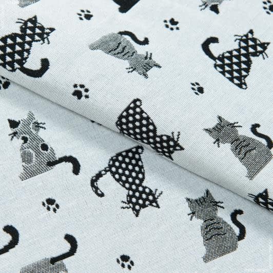 Ткани для декора - Жаккард Гурли котики черный фон серый