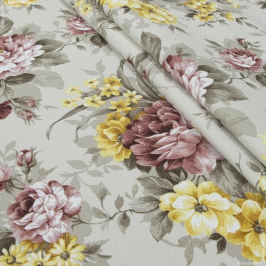 Тканини портьєрні тканини - Декоративна тканина Каміл / KAMIL квіти червоний, терракот, жовтий