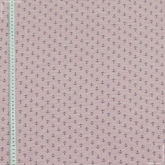 Тканини для дитячого одягу - Батист меланж принт якоря темно-рожеві