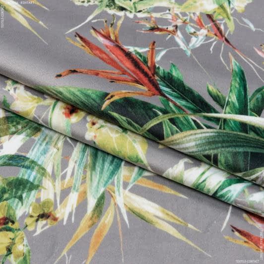 Тканини для декоративних подушок - Декоративна тканина бутрус/ butrus фон сірий квіти листя
