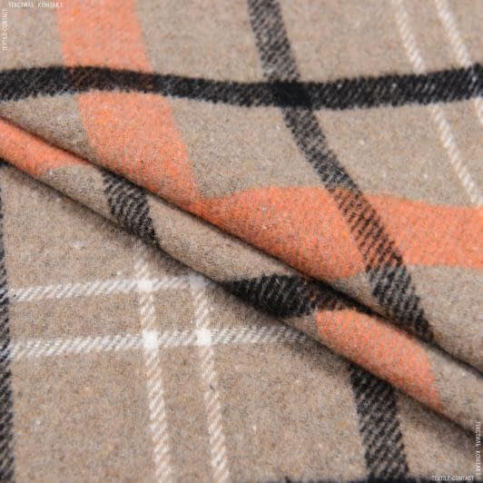 Тканини для одягу - Сорочкова  фланель щільна WOOD у клітинку бежево-помаранчева