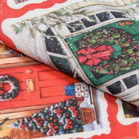 Ткани спец.ткани - Новогодняя ткань лонета Коллаж открытки фон красный