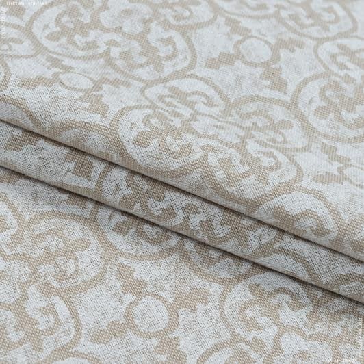 Тканини портьєрні тканини - Декоративна тканина Надін орнамент біла фон натуральний