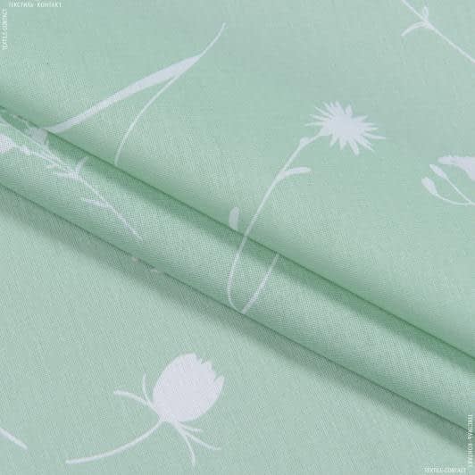 Ткани для постельного белья - Бязь ТКЧ набивная васильки белый на зеленом
