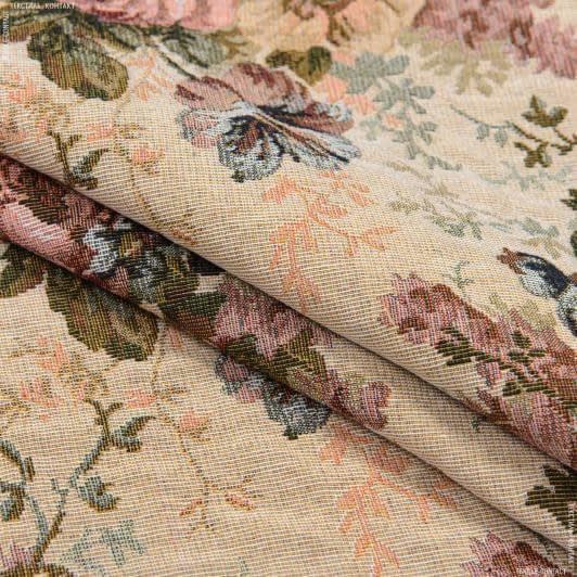 Ткани для декоративных подушек - Гобелен Прованс розы бордовые фон бежевый