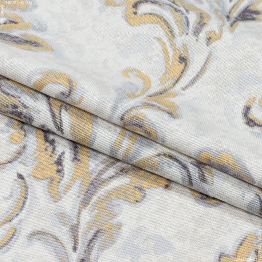 Ткани для штор - Декоративная ткань панама Луар вязь серый, желтый