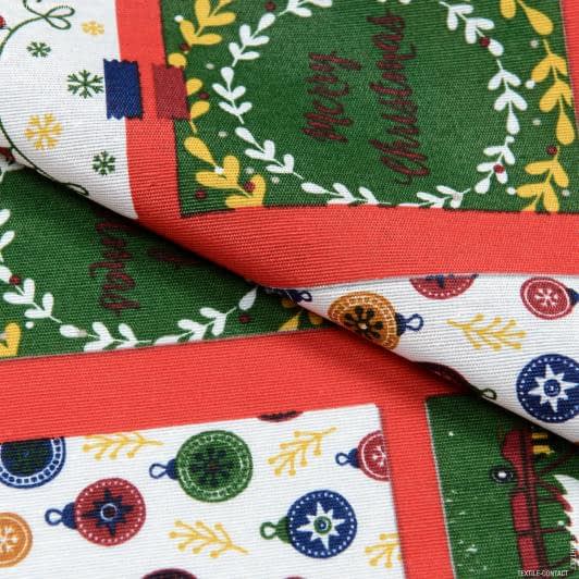 Тканини для декоративних подушок - Декоративна новорічна тканина лонета Листівки /POLAR фон червоний