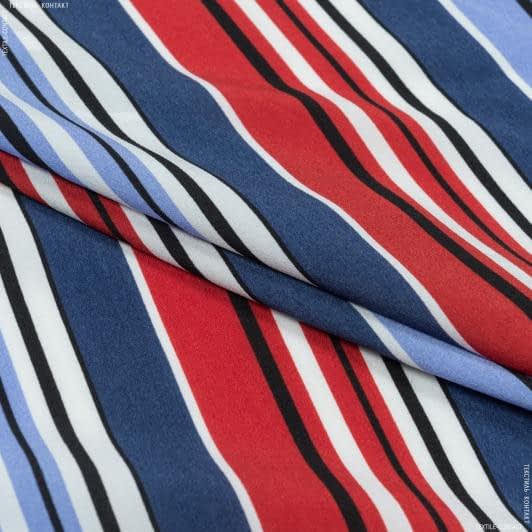 Тканини для суконь - Крепдешин кольорова смужка червоний/синій