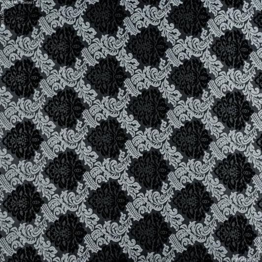 Тканини жаккард - Декоративна тканина Грос вензель колір срібло, чорний