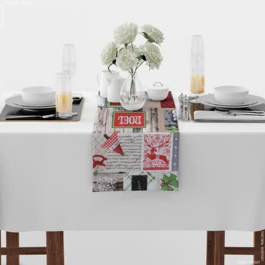 Ткани текстиль для кухни - Раннер для сервировки стола  Новогодний / Коллаж, открытки ,  красный,серый 150х40 см  (173581)