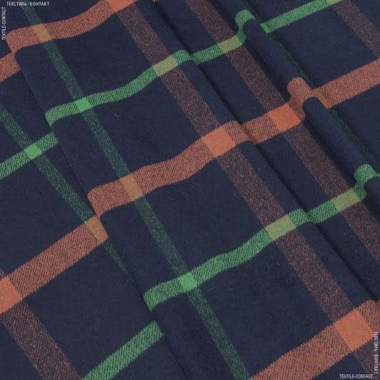 Тканини для верхнього одягу - Пальтова у велику зелену, помаранчеву клітинку на синьому