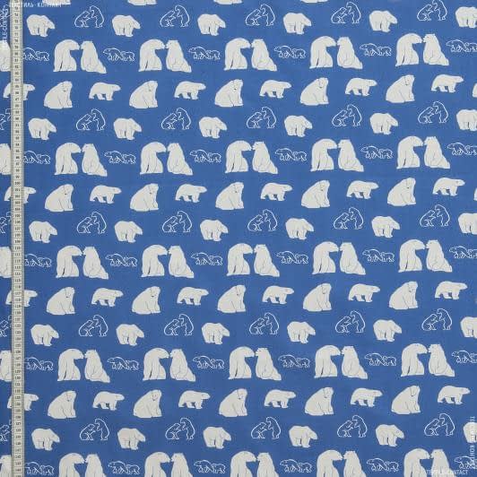 Ткани для детской одежды - Экокоттон белые медведи, фон синий
