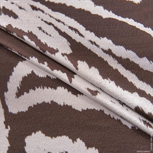 Тканини для суконь - Платтяний атлас Каліте  принт зебра бежевий/коричневий