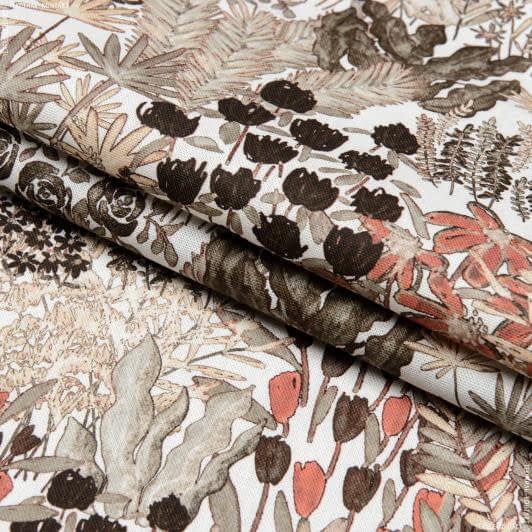 Ткани хлопок - Декоративная ткань Флора акварель терракот,коричневый,беж