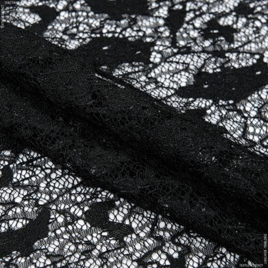 Тканини гардинні тканини - Тюль сітка Ажур блиск з фестоном чорна